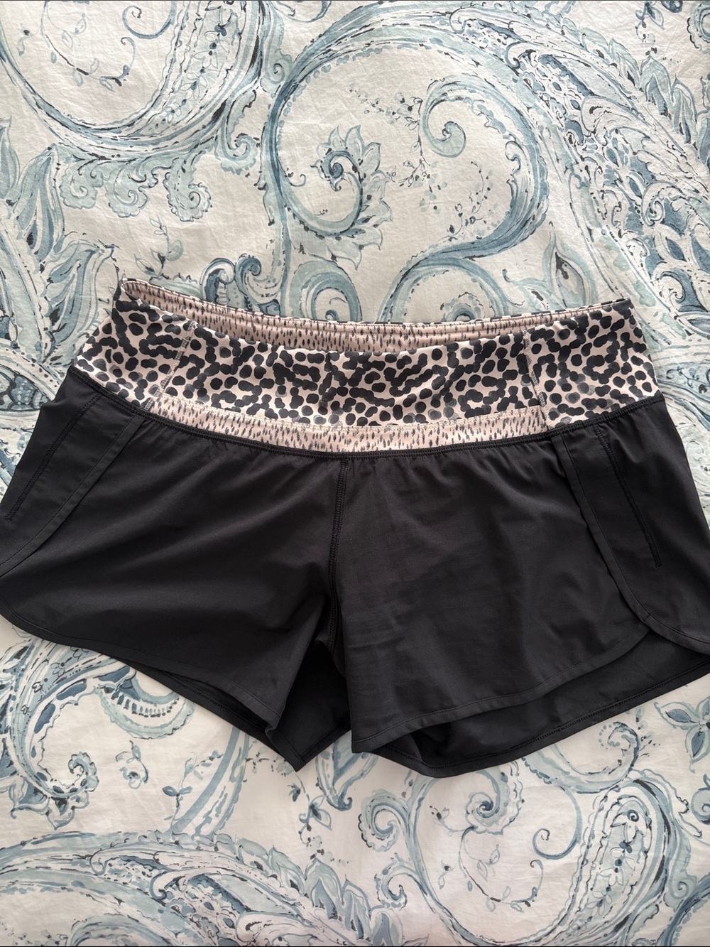 Black Athletic Shorts with Leopard Print Waistband